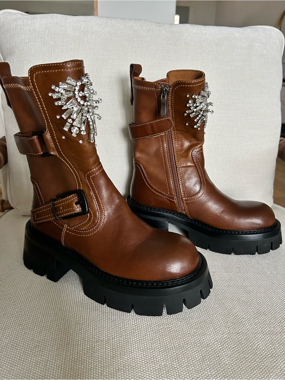 New Free People Nan-Ku Glasgow Embellished Boots Tan - Picture 4 of 9